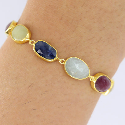 Multi Color Sapphire Gemstone Bracelet Gold