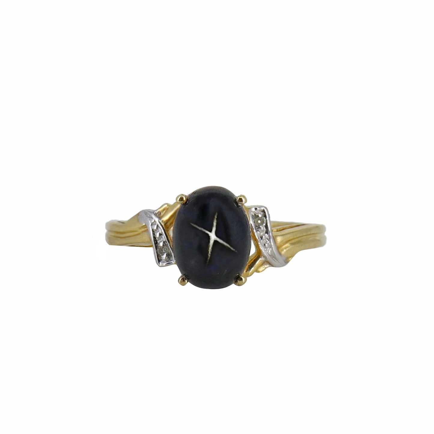 Bypass Style Black Star Ring 14K Gold