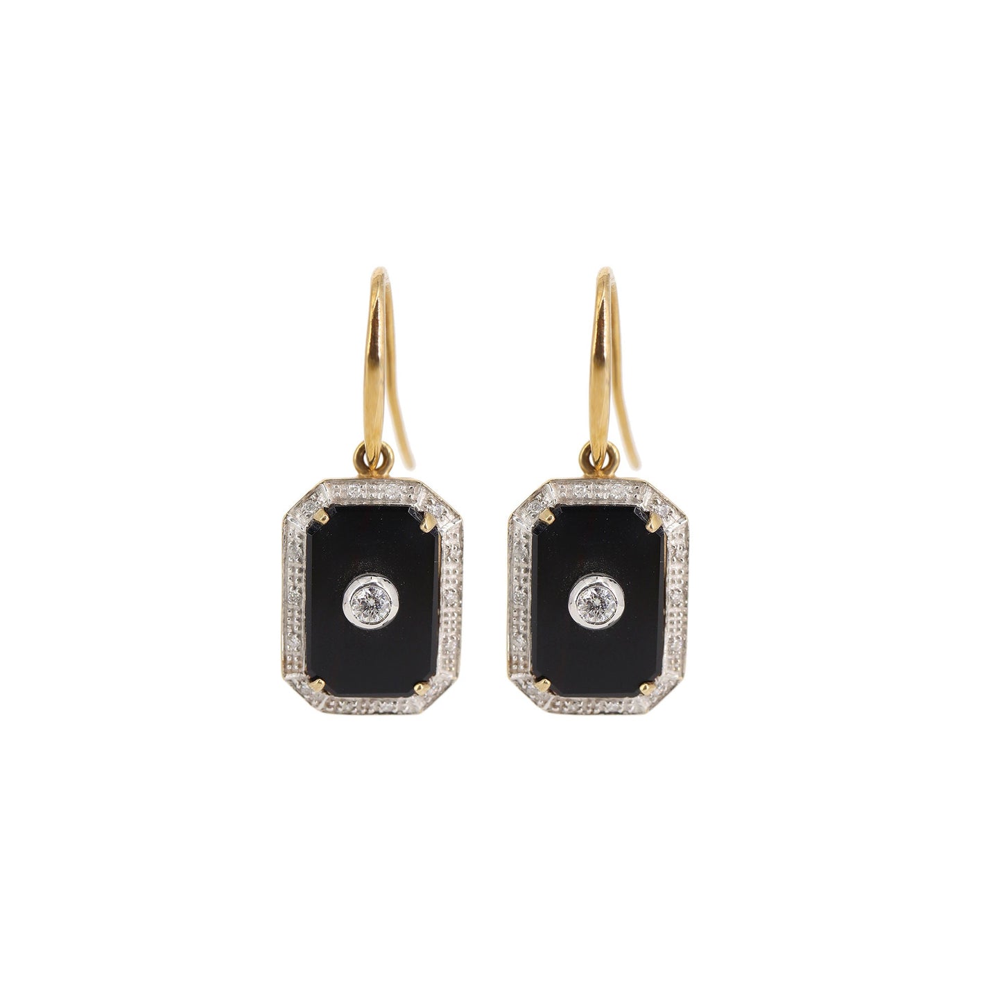9K Yellow Black Onyx Earring Gold