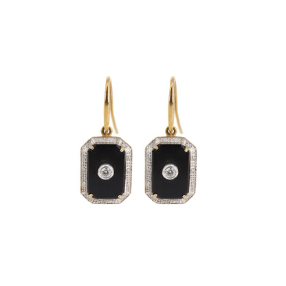 9K Yellow Black Onyx Earring Gold