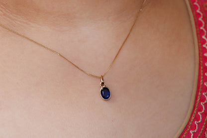 Oval Cut Blue Sapphire Necklace 14K Gold