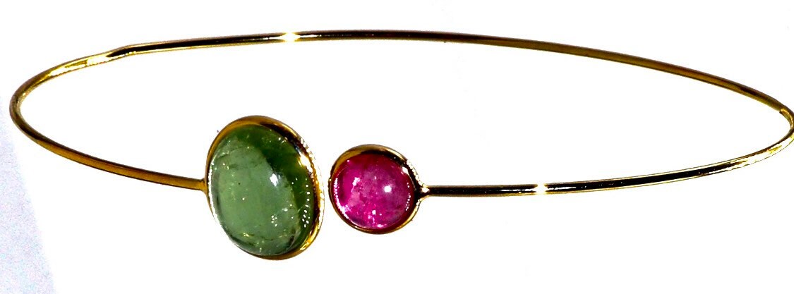 Open Cuff Bangle Flexible Bangle Yellow Bangle Multi Tourmaline Fine Jewelry Anniversary Multi Tourmaline 18K Gold