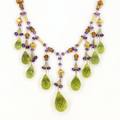 Amethyst Aquamarine Citrine Lemon Topaz Necklace 18K Gold