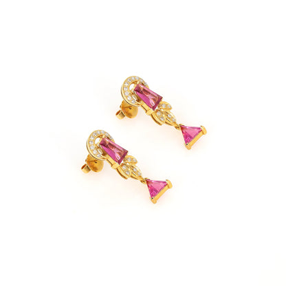 Triangle Tapered Baguette Cut Rubellite Tourmaline Earring 18K Gold