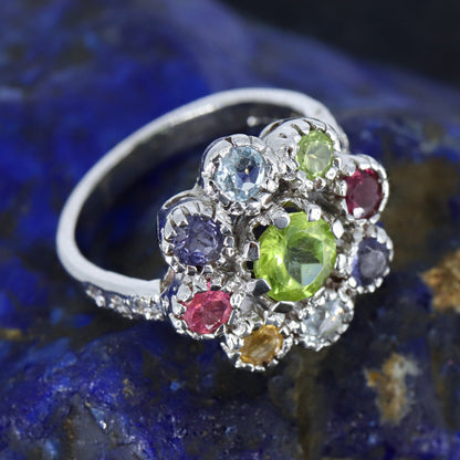925 Sterling Multi Gemstone Ring Silver