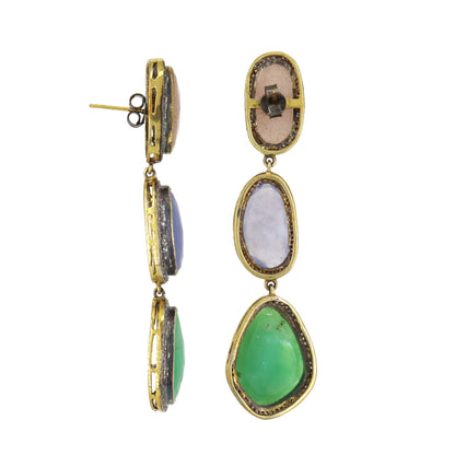 Pink Moonstone Blue Agate Chrysoprase Dangles Earring