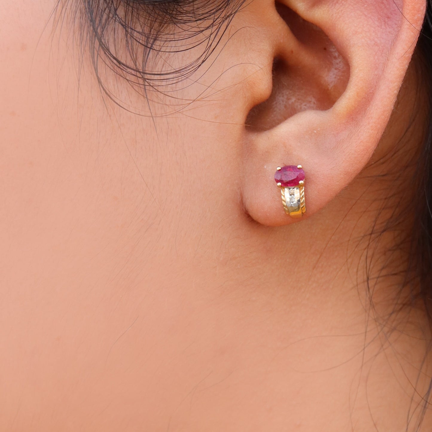 Genuine Ruby Gemstone Studs Minimalist Stud Earring 14K Gold