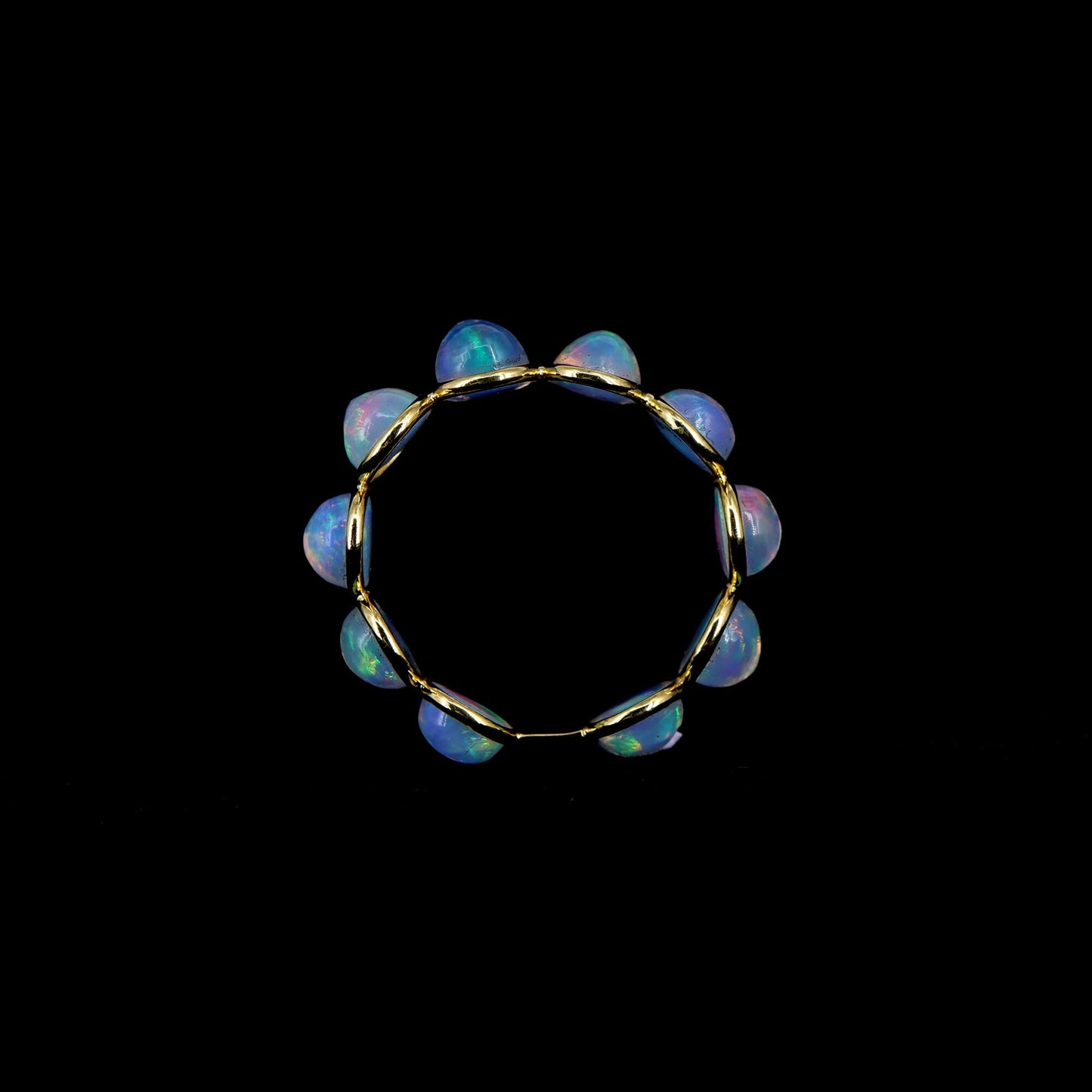 Ethiopian Opal Gemstone Stackable Wedding Band / Yellow Petite Bezel Jewelry Ring 18K Gold