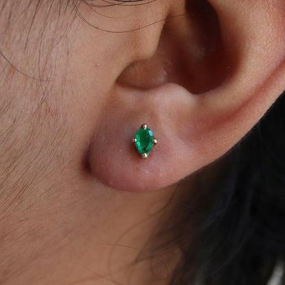 7Mm Emerald Stud Earring 14K Gold