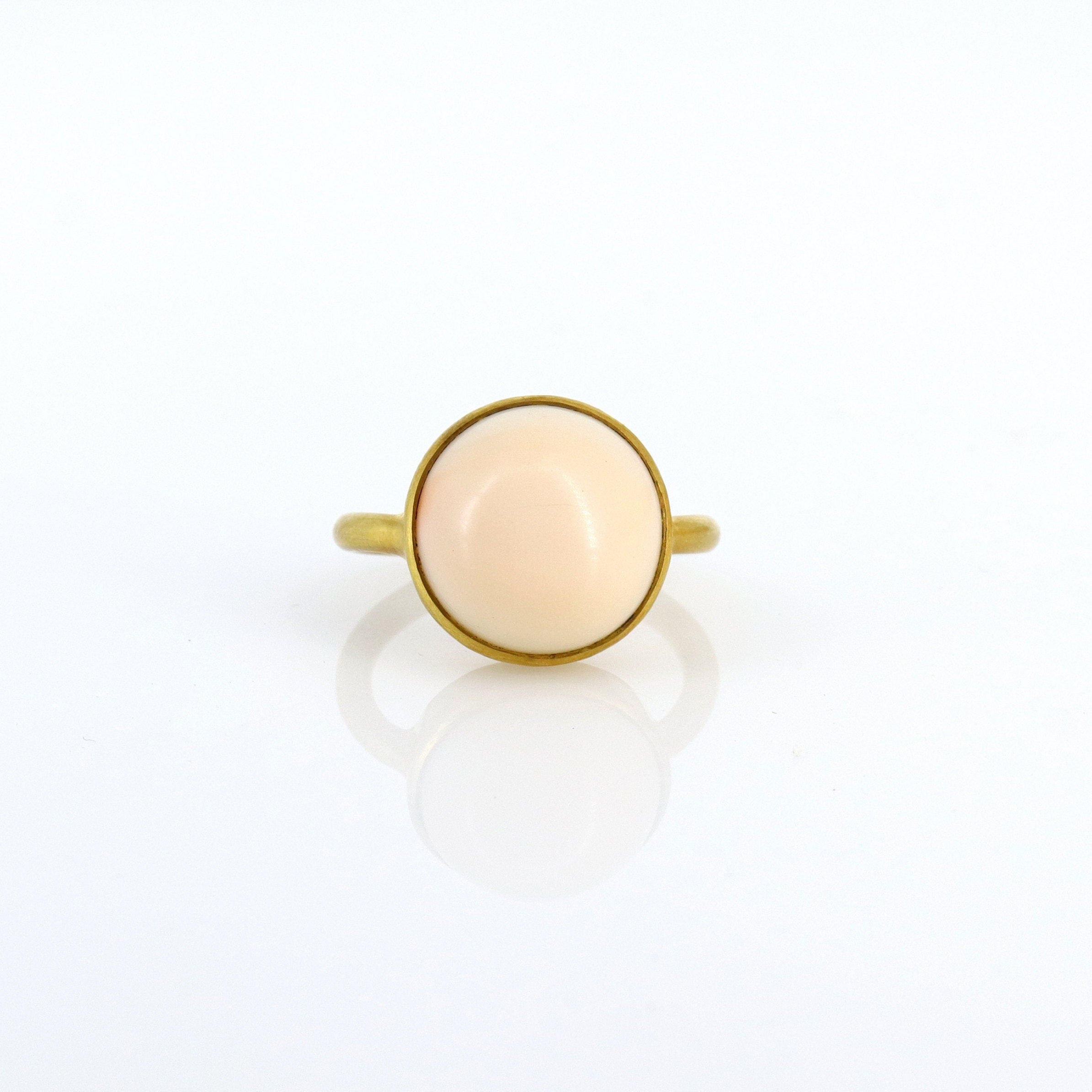 Antique Pink Coral Cabochon Ring 14K Gold