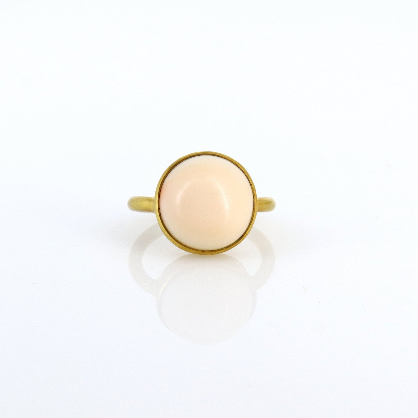 Antique Pink Coral Cabochon Ring 14K Gold