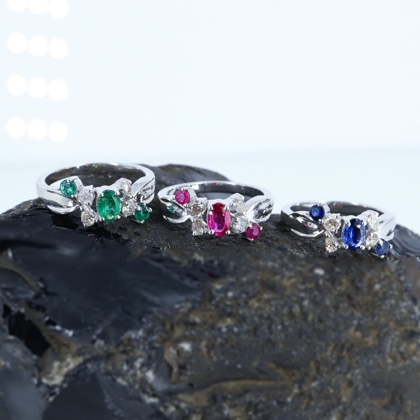 Ruby Emerald Sapphire Ring Silver