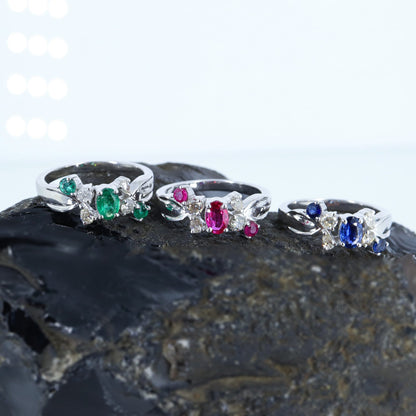 Ruby Emerald Sapphire Ring Silver