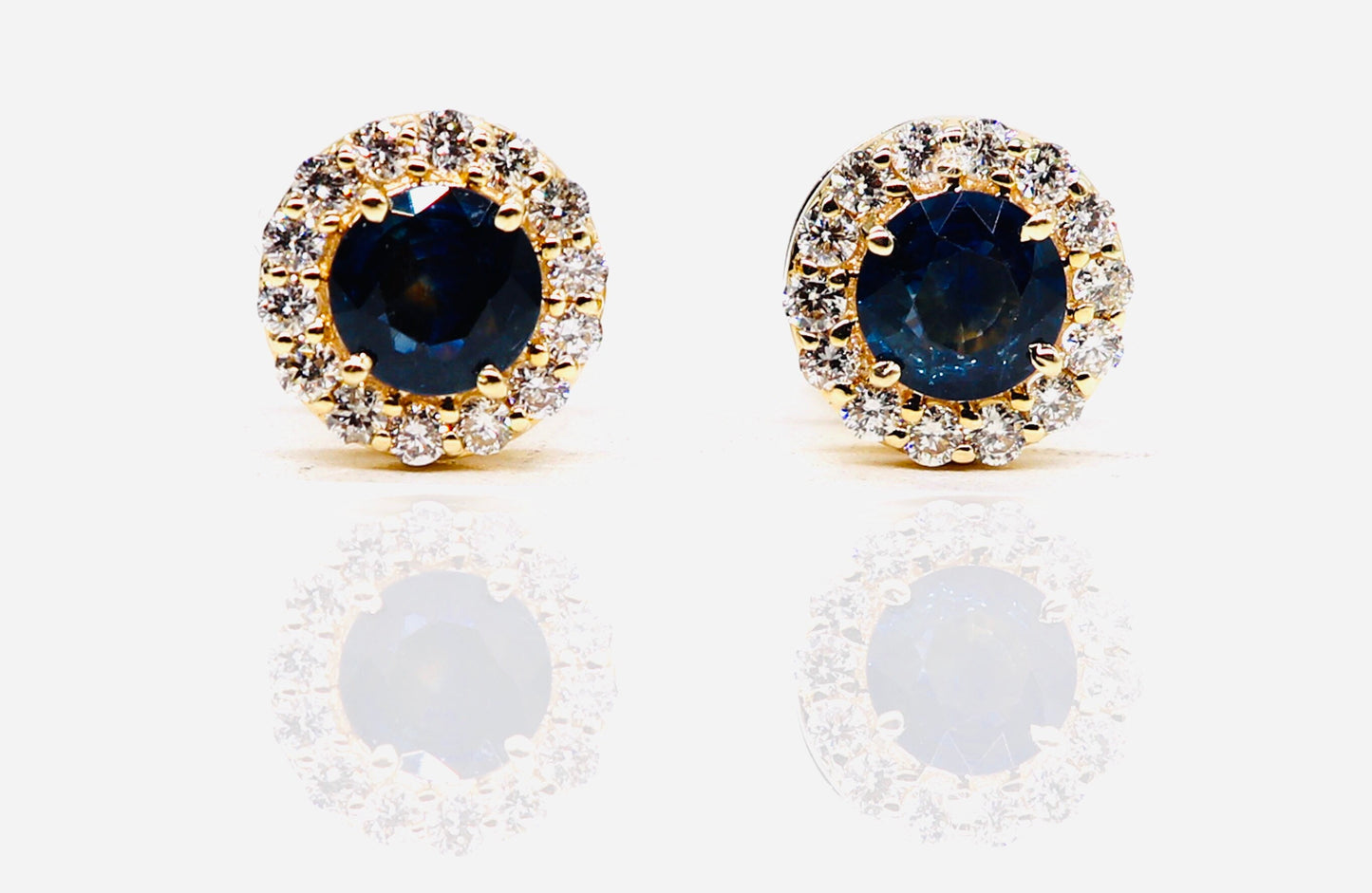 Real Blue Sapphire Stud Earring 14K Gold