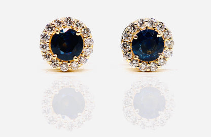 Real Blue Sapphire Stud Earring 14K Gold