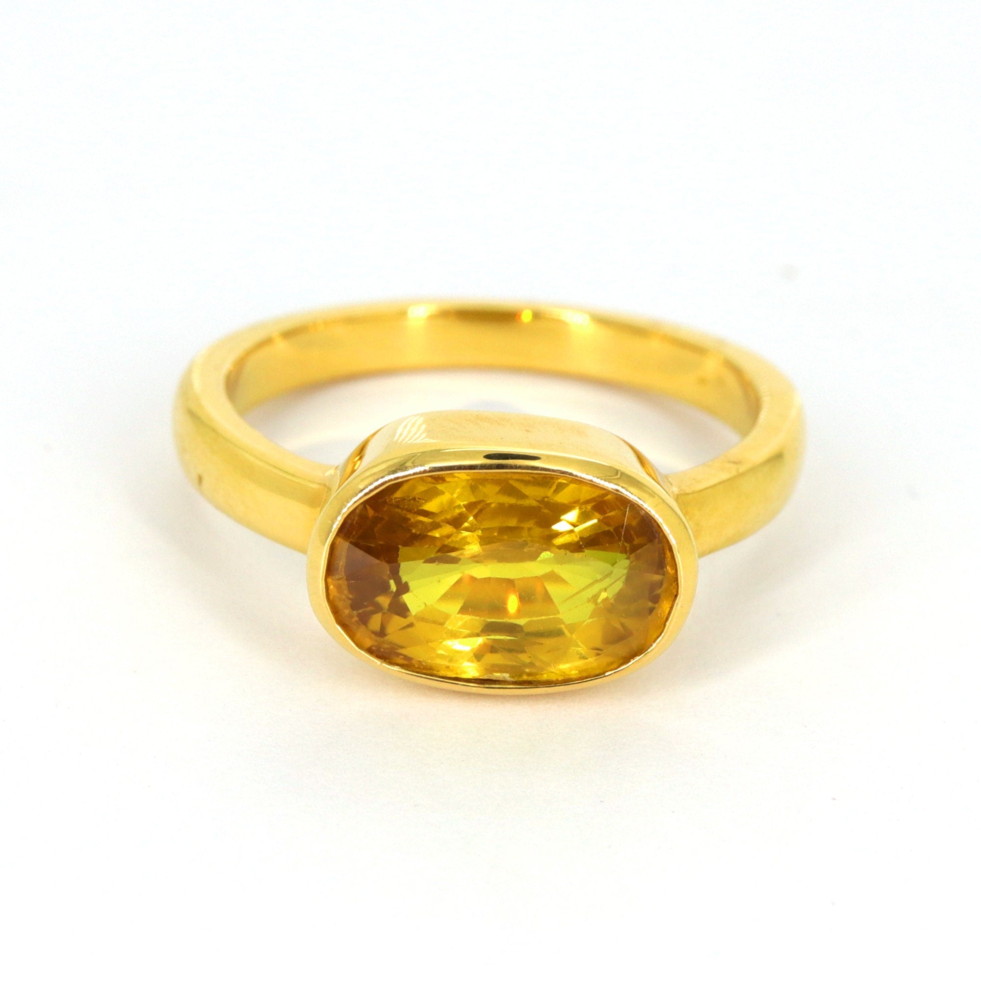 Statement Oval Cut Yellow Sapphire Unisex Ring 14K Gold