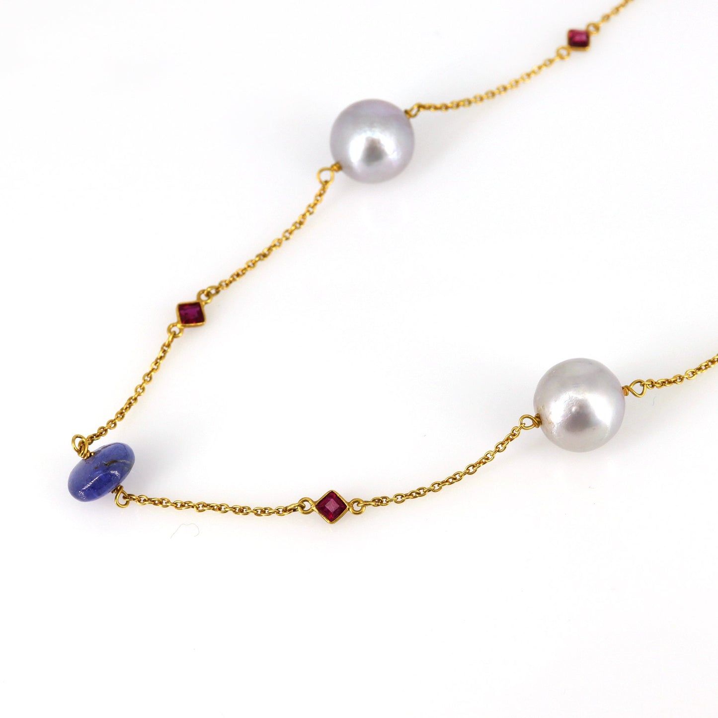 Vintage Yellow 30" Double String Pearl Curb Chain Necklace 18K Gold