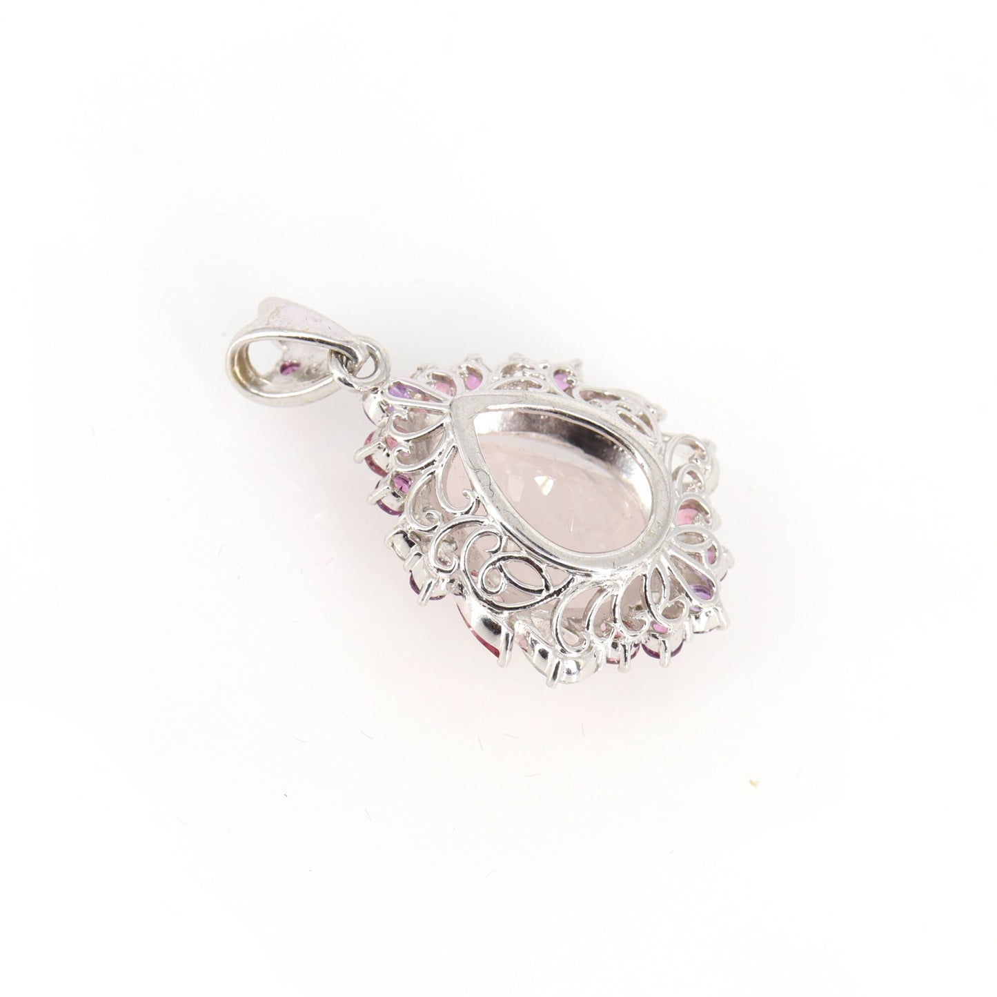 White Rose Quartz Multi Color Tourmaline Pendant 18K Gold