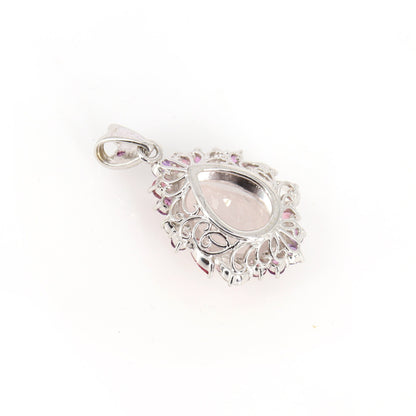 White Rose Quartz Multi Color Tourmaline Pendant 18K Gold