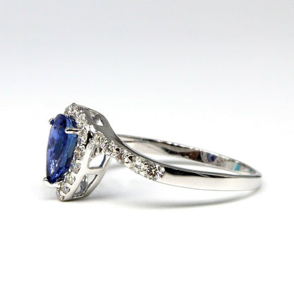 Handmade White Blue Sapphire Pear Ring 18K Gold