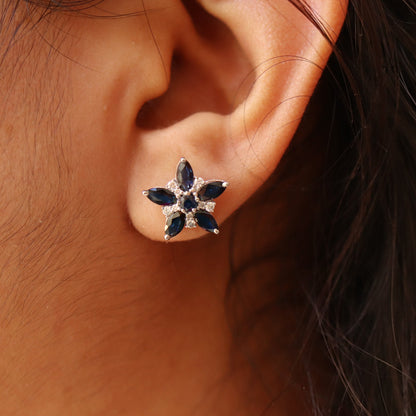 Blue Sapphire Stud Earring 14K Gold