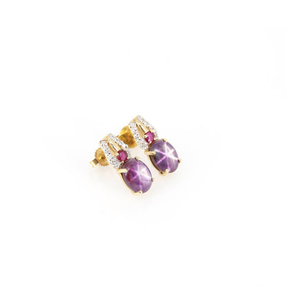 Star Ruby Stud Earring 14K Gold