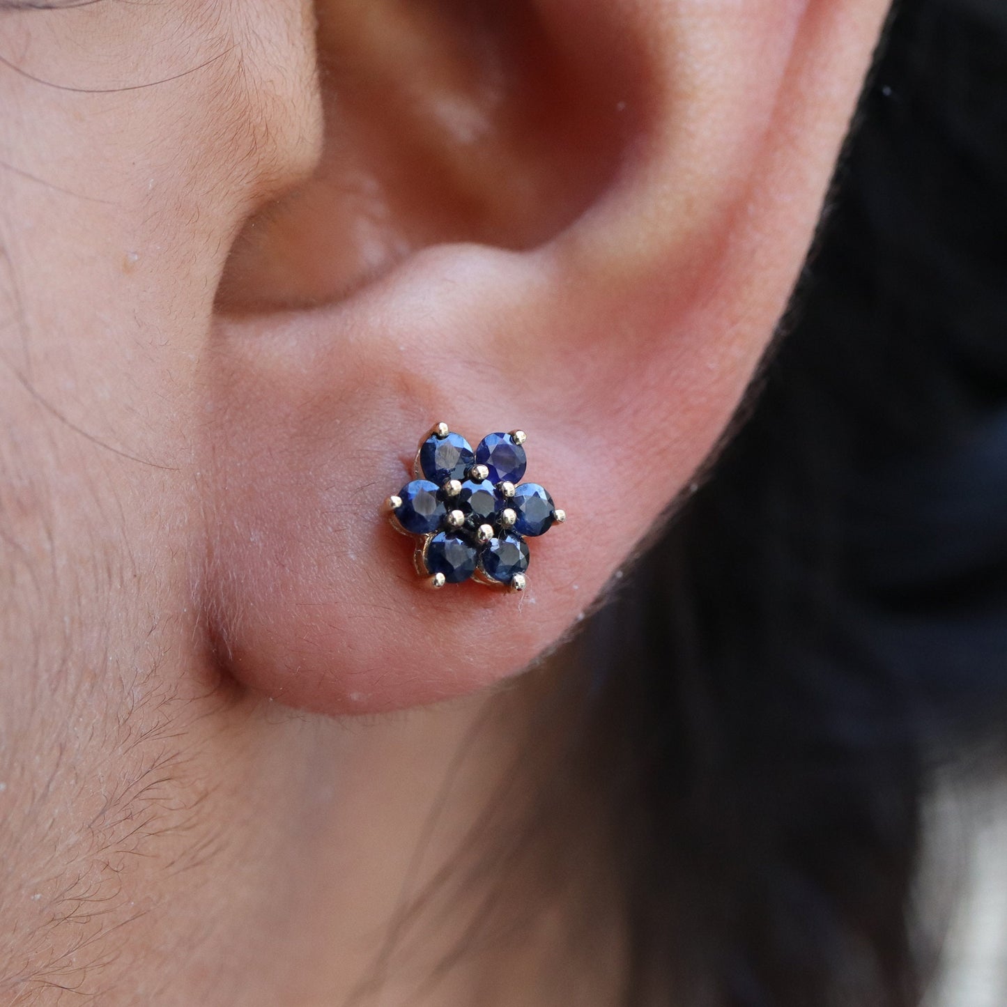 8Mm Flower Shape Studs Daily Wear Studs Blue Sapphire Yellow Sapphire Earring 14K Gold