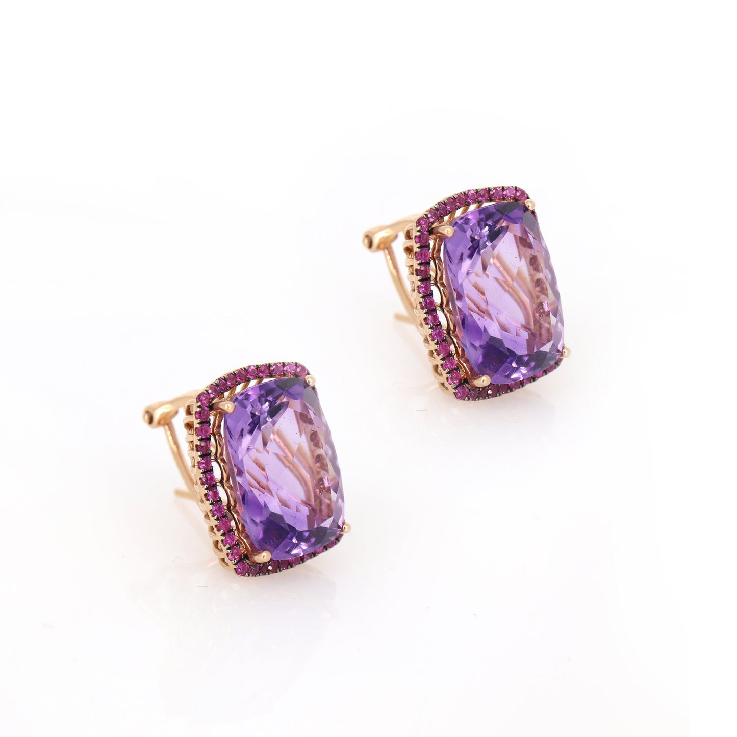 Large Amethyst Ruby Earring 18K Gold