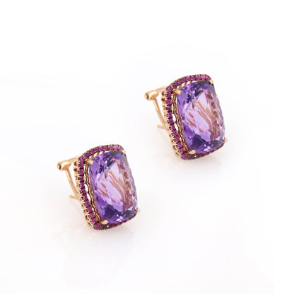 Large Amethyst Ruby Earring 18K Gold
