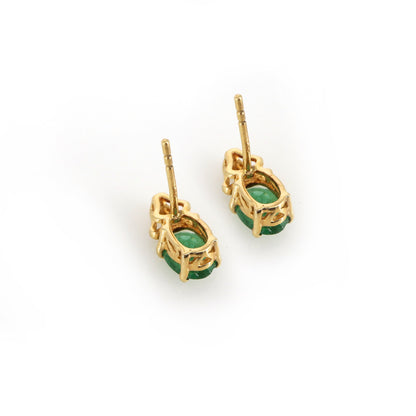 Emerald Stone Handmade Small Stud Earring 14K Gold