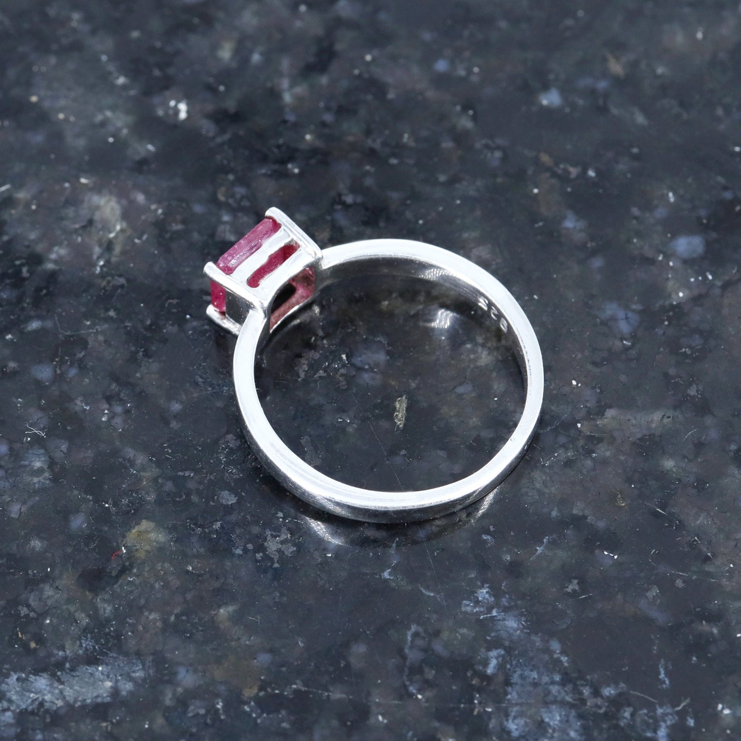 Octagon Cut Ruby Ring Silver