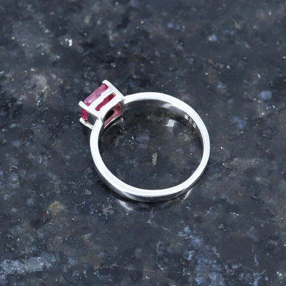 Octagon Cut Ruby Ring Silver