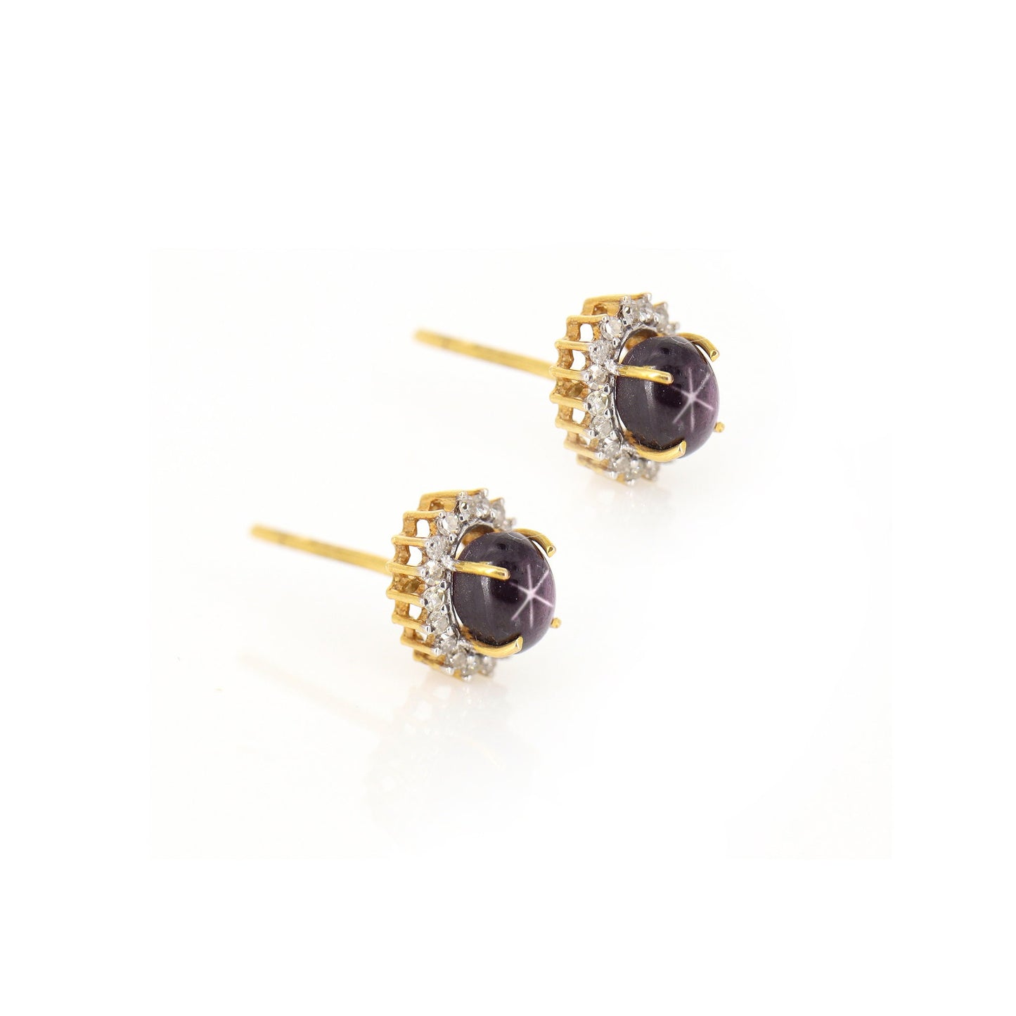 Star Ruby Studs Yellow Earring 18K Gold