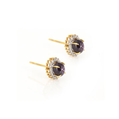 Star Ruby Studs Yellow Earring 18K Gold