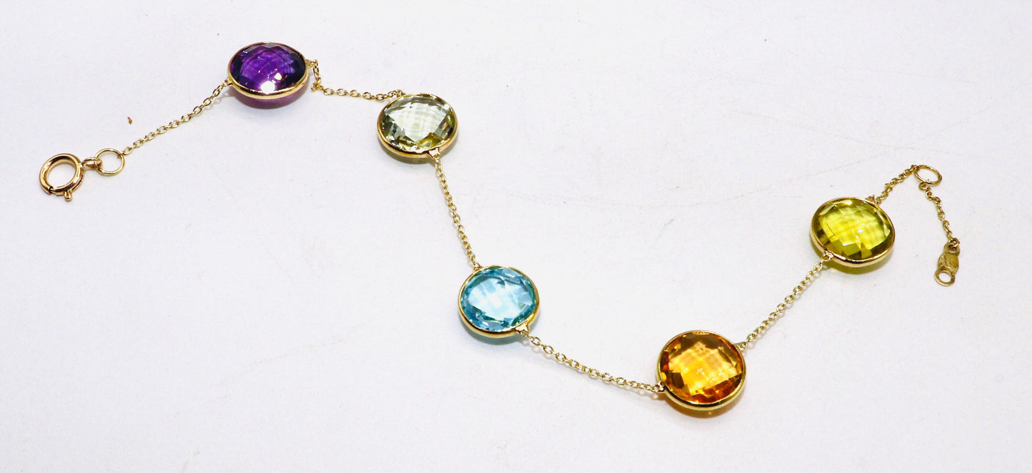 Amethyst Green Amethyst Blue Topaz Citrine Lemon Topaz Bezel Bracelet 18K Gold