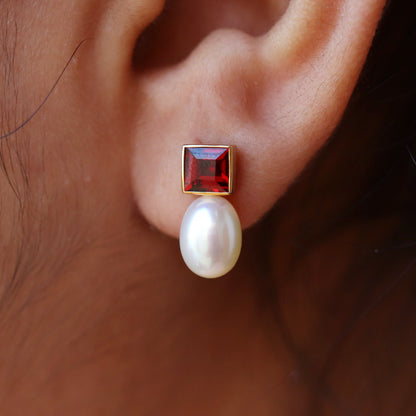 Amethyst/Peridot/Garnet Pearl Drop Earring Gold