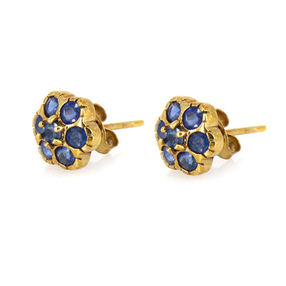 9Mm Flower Shape Studs Daily Wear Studs Blue Sapphire 9K Yellow Sapphire Earring Gold