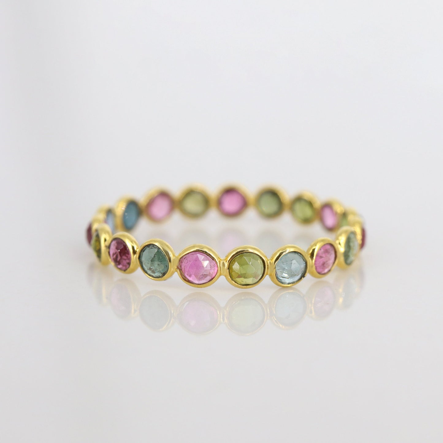 Genuine Multi Tourmaline Gemstone Eternity Band Ring 18K Gold