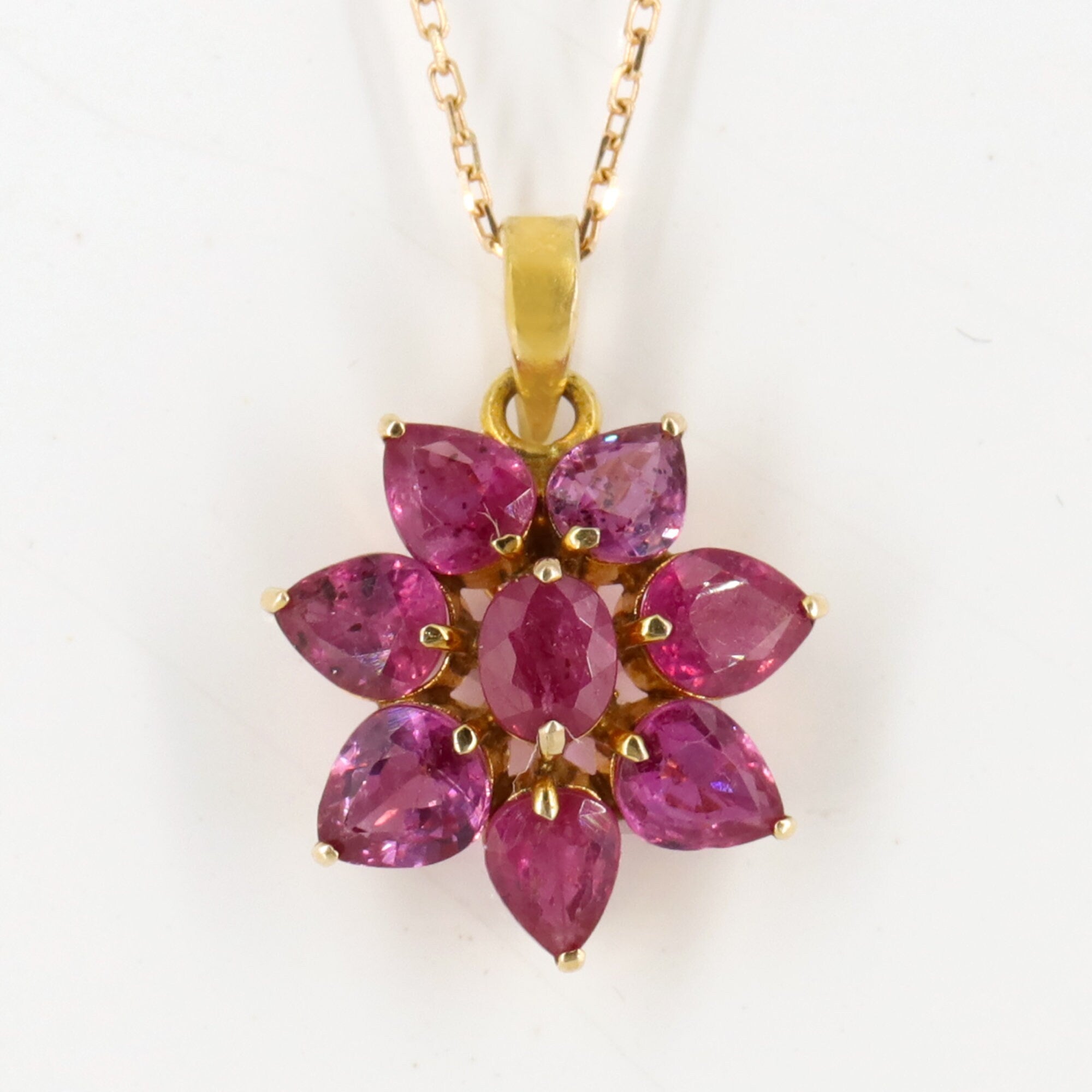 Ruby Flower Pendant 14K Gold