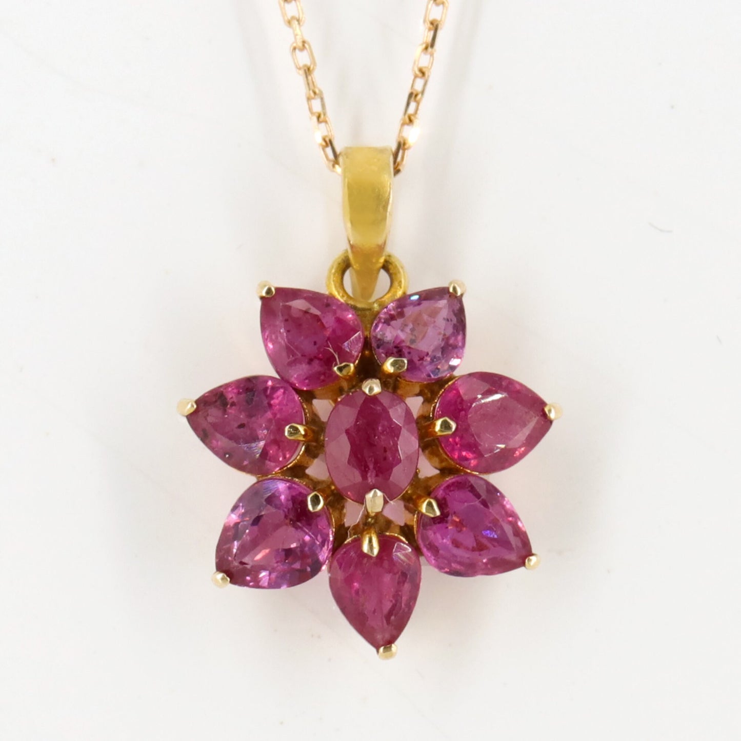 Ruby Flower Pendant 14K Gold