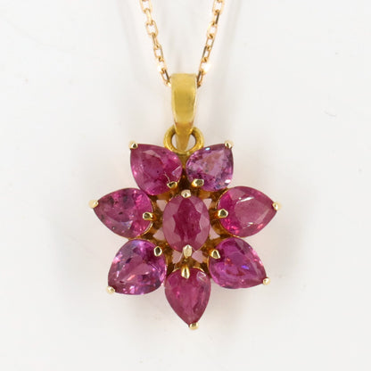 Ruby Flower Pendant 14K Gold