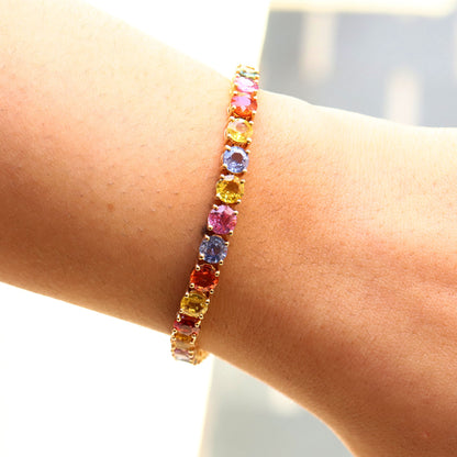 Rainbow Sapphire Prong Tennis Bracelet 14K Gold