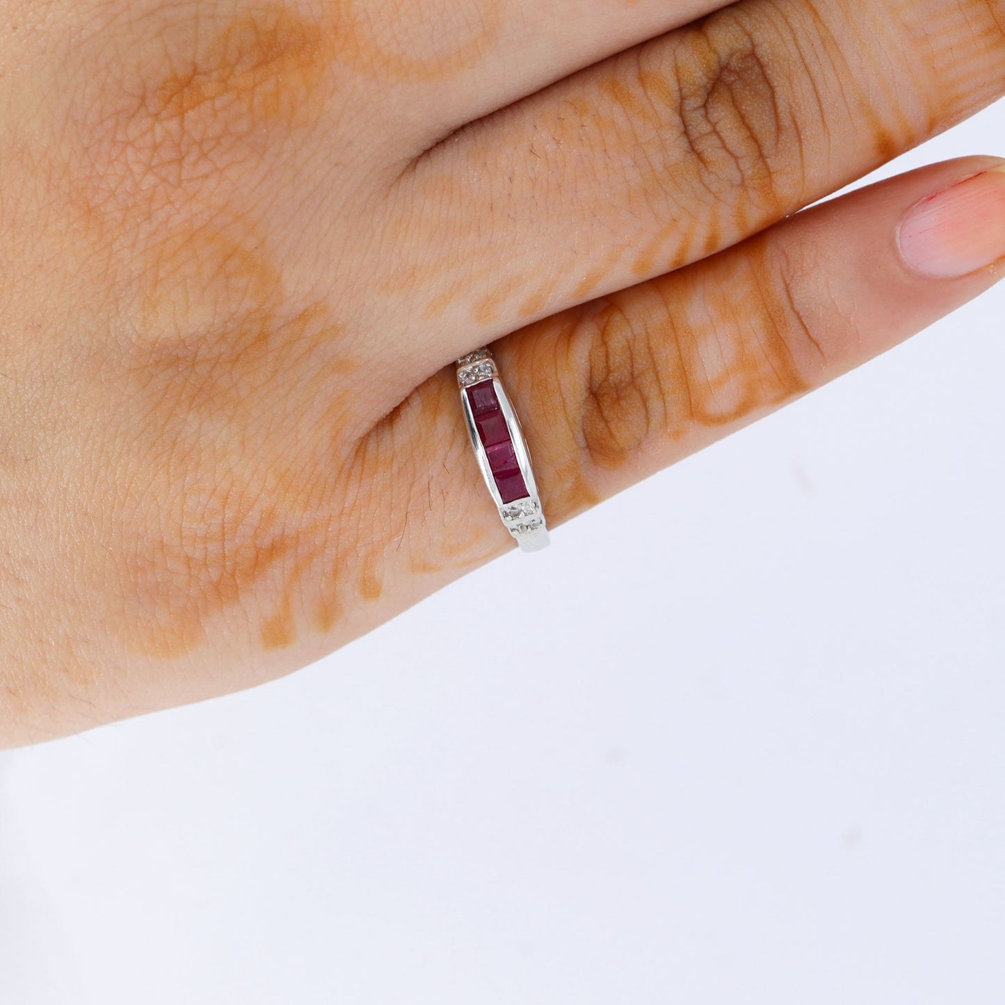 Classic Half Eternity Band Ruby 925 Sterling Ring Silver