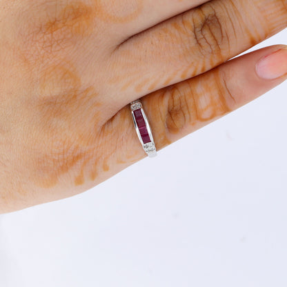 Classic Half Eternity Band Ruby 925 Sterling Ring Silver