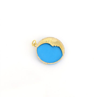 Half Moon Round Charm Turquoise Charm Pendant 14K Gold