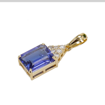Halo & Tanzanite Yellow Emerald Shape Pendant 14K Gold