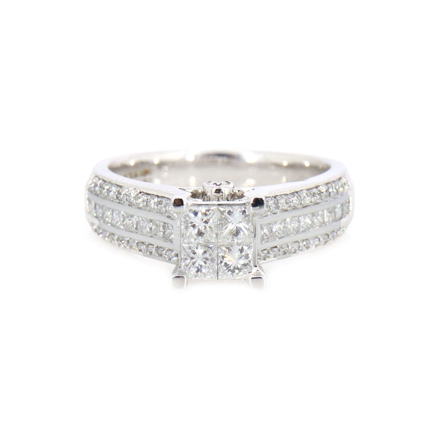 White Stunner Over 1.01 Carats Invisible Princess Cut Ring 18K Gold