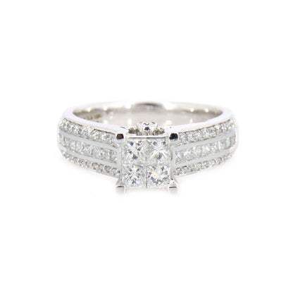 White Stunner Over 1.01 Carats Invisible Princess Cut Ring 18K Gold
