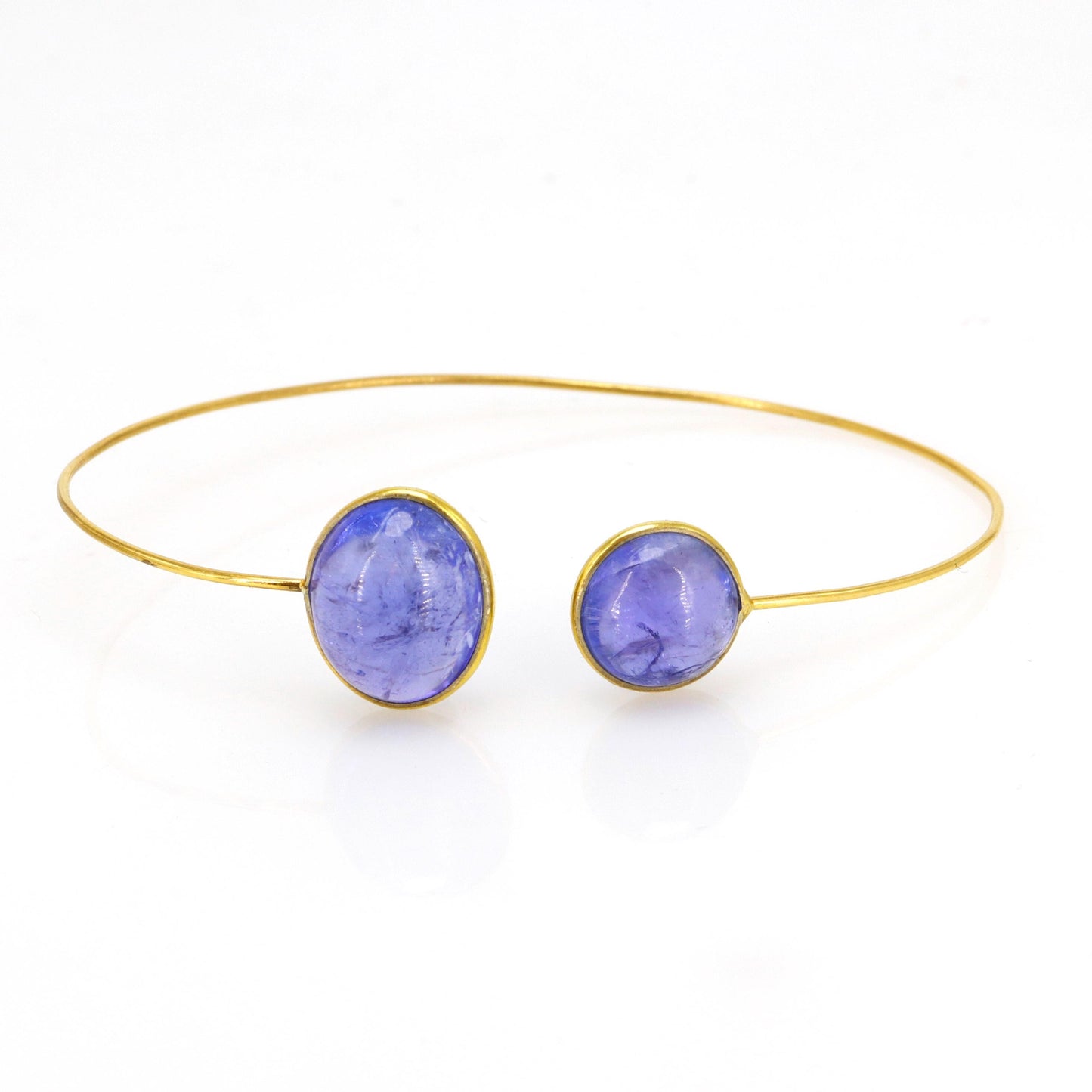 Open Cuff Bangle Flexible Bangle Yellow Bangle Tanzanite/Fine Jewelry/Anniversary / Oval Round Shape 14K Gold