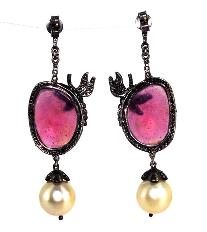 Pink Sapphire Stone Design Pave Genuine Rosecut Earring
